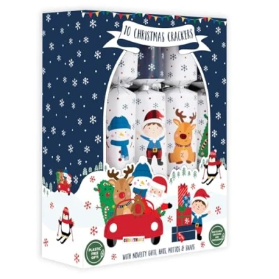 Abbildung von Harvey &amp; Mason Knallbonbons für Weihnachten, Weihnachtsmann und Rentier, weiß blau, festliche Tischdekoration, Motiv, Familienspaß, 10 Stück