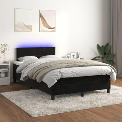 Abbildung von vidaXL Boxspringbett mit Matratze LED Doppelbett Polsterbett Bett Bettrahmen Lattenrost Bettgestell Hotelbett Schlafzimmerbett Schwarz 120x200cm Samt