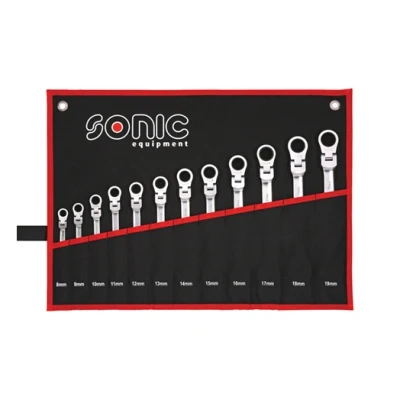 Abbildung von SONIC 601218 Ratschen Ringgabelschlüsselsatz 12 8mm, 9mm, 10mm, 11mm, 12mm, 13mm, 15mm, 16mm, 17mm, 18mm, 19mm, 14mm Chrom Vanadium Stahl