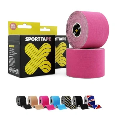 Abbildung von 2 Rollen SPORTTAPE Extra Klebriges Kinesiologie Tape, 5 cm x m Rosa Hypoallergenes, Wasserfestes Sports Tape Physio Medizinisches Sport bei Muskelverletzungen, Unterstützung