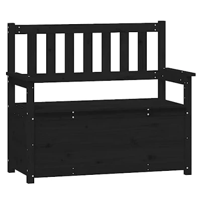 Abbildung von vidaXL Sitzbank mit Stauraum Truhenbank Holzbank Flurbank Truhe Bank Massivholzbank Sitztruhe Holztruhe Wohnzimmer Schwarz 112,5x51,5x96,5cm Massivholz Kiefer