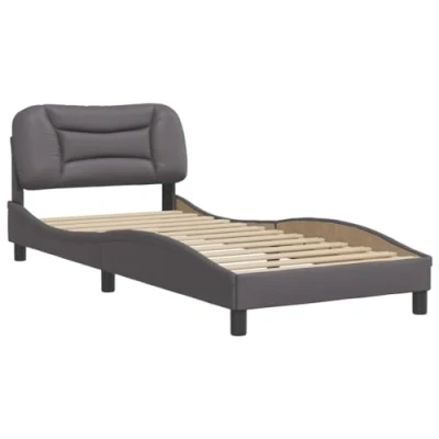 Abbildung von vidaXL Bettgestell, Bett mit Kopfteil, Bettrahmen Sperrholzlatten, Polsterbett Einzelbett für Schlafzimmer, Kunstleder Grau 90x200cm