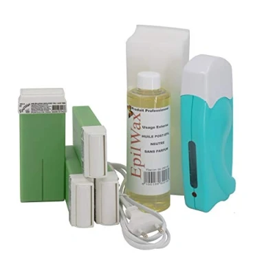 Abbildung von EpilWax Wachswärmer Waxing Set für Enthaarung Haarentfernung Mit 4 Aloe Vera Roll On Wachspatronen, Gerät, 100 Vliesstreifen und Nachbehandlungsöl