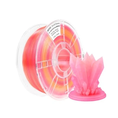 Abbildung von iBOSS Gradient PLA Plus 3D Drucker Filament 1,75 +/ 0,02 mm, 1 kg Spule (2,2lbs) Transparentes Zweifarbiges Pro Filament, Passend für die meisten FDM (Transparent Rosa Rot Orange)