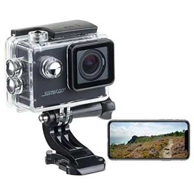 Abbildung von Somikon Action Cam 4K 60fps: Einsteiger Cam, WLAN Full HD (60 fps) mit Unterwassergehäuse (Motorrad Kamera, Camera 4K, Videorecorder)