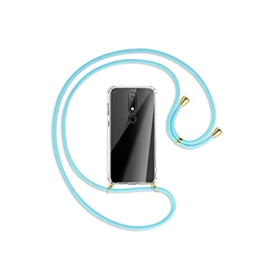 Abbildung von mtb more energy® Handykette kompatibel mit Nokia 6.1 Plus, 6.1+ (5.8&#039;&#039;) Himmelblau/Gold Smartphone Hülle zum Umhängen Anti Shock Full TPU Case