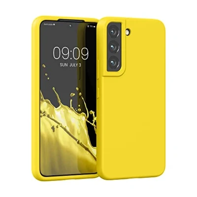 Abbildung von kwmobile Schutzhülle kompatibel mit Samsung S22 Hülle Silikon Case Handyhülle weiche Oberfläche kabelloses Laden Strahlend Gelb