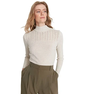 Abbildung von Trendyol Damen Stehkragen Ajouré Slim Sweater Sweatshirt, Felsen, S