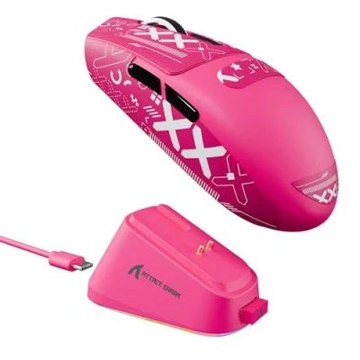 Abbildung von ATTACK SHARK G3PRO Gaming Maus mit magnetischer Ladestation, PixArt PAW3311 Sensor, Bluetooth/2.4G Wireless/Wireless Griffband, 25.000 DPI, Gamer (Beerenrot)