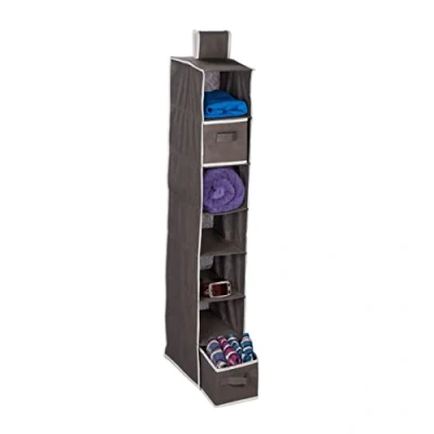 Abbildung von Relaxdays Hängeregal Kleiderschrank, 7 Fächer, Stoff, HxBxT: 106 x 16,5 31 cm, 2 Schübe, Kleiderorganizer, anthrazit