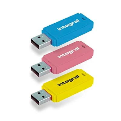 Abbildung von Integral 32GB Neon USB 2.0 Flash Laufwerk 3er Pack (Blau/Pink/Gelb)