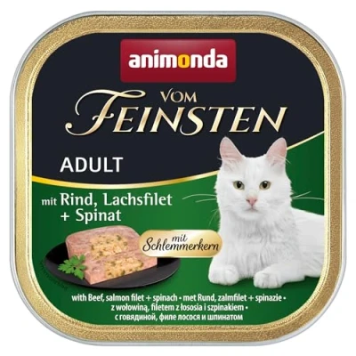 Abbildung von vom Feinsten mit Schlemmerkern in Rind &amp; Lachsfilet + Spinat (32 x 100g), Katzenfutter nass ohne Getreide und Zucker von animonda, mitfrischen, fleischlichen Zutaten