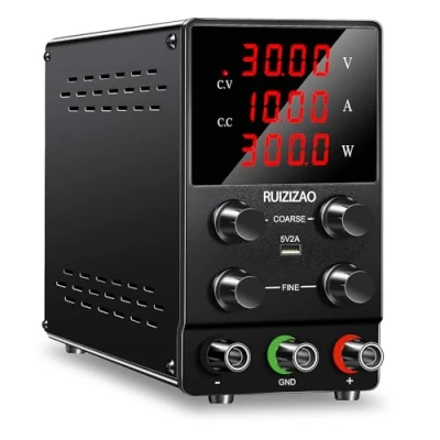 Abbildung von RUZIZAO Verstellbares Netzteil, 30 V, 10 A, DC, Labornetzgerät, Bank, verstellbar, 4 stelliges LED Display (Schwarz, A)
