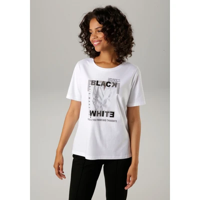 Abbildung von Aniston CASUAL T Shirt, mit kleinen Zierperlen im Frontdruck NEUE KOLLEKTION