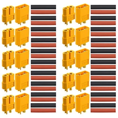 Abbildung von QitinDasen 10 Paare Premium XT 60 Männlich Weiblich Batterie Anschlüsse, Hochstrom Goldstecker Goldkontaktstecker Rundstecker Stecker Buchse, mit Schrumpfschlauch
