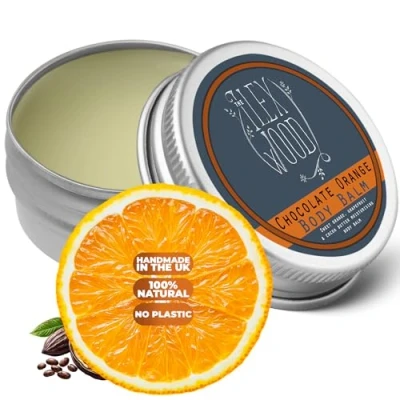 Abbildung von Veganer Schoko Orangen Körperbalsam 250 ml. Mit Orange und Kakaobutter. 100% natürliche Körperbuttercreme. Handgefertigt im Vereinigten Königreich. Tierversuchsfrei, palmölfrei, plastikfrei