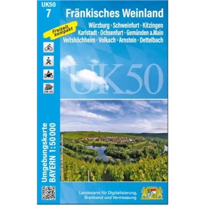 Abbildung von UK50 7 Fränkisches Weinland: Würzburg, Schweinfurt, Kitzingen, Karlstadt, Ochsenfurt, Gemünden a.Main, Veitshöchheim, Volkach, Arnstein, Dettelbach ... Karte Freizeitkarte Wanderkarte)