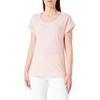 Abbildung von camel active Kurzarm IM Streifenmuster Tshirt print, Damen, Größe: Large, Coral white stripe