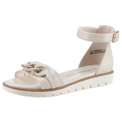 Abbildung von MARCO TOZZI Riemchensandale, Sommerschuh, Sandalette, Keilabsatz, mit Zierkette Ton in