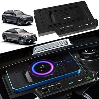 Abbildung von Kabelloses Ladegerät Auto für Mercedes Benz GLE AMG Coupé 2020 2022 Alle Modelle, 15W Schnellladendes Handy W167 350/450 53/53 Coupé/63 S Zubehör