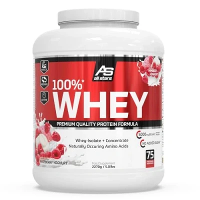 Abbildung von All Stars 100% Whey Protein 2270g I Eiweiß Pulver mit Konzentrat &amp; Isolat leckeres Low Fat Powder hochwertiges cremiger Shake Raspberry Yoghurt Flavour