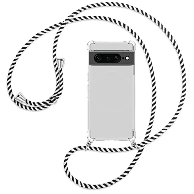 Abbildung von mtb more energy® Handykette kompatibel mit Google Pixel 7 Pro Black &amp; White Smartphone Hülle zum Umhängen Anti Shock Full TPU Case