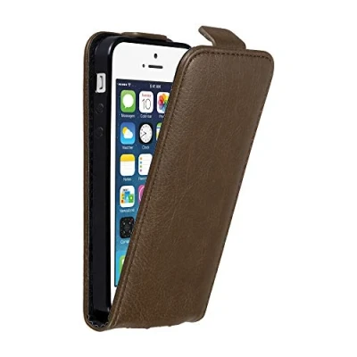 Abbildung von Cadorabo Hülle kompatibel mit Apple iPhone 5 / 5S SE 2016 Flip Design aus Premium Kunst Leder Klappbare Stoßfeste Magnetische Cover für Tasche in Braun