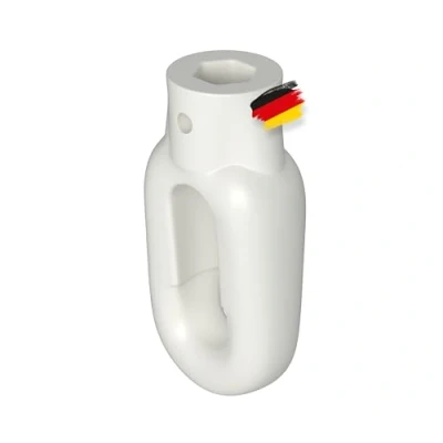 Abbildung von BAUHELD® Markisenöse Kunststoff [Made in Germany] Halterung für Markisen Kurbel mit Fleischer Haken [Oval] Öse Verkehrsweiß RAL9016 Bohrung 10mm Querbohrung 4mm Höhe 65mm