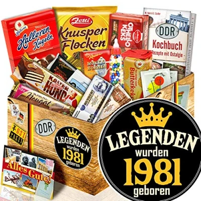 Abbildung von Legenden 1981 + Süßes DDR Geschenkset Geschenk für Mann Geburtstag