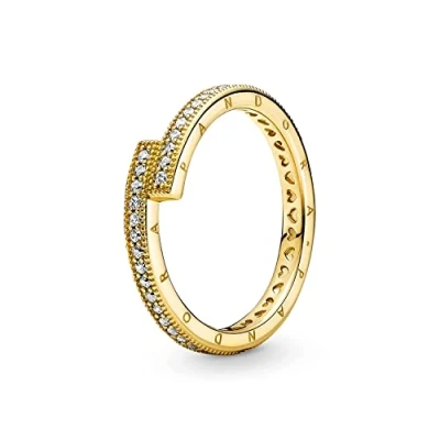 Abbildung von Pandora Fingerring Überlappender Ring, 14 Karat vergoldet und Cubic Zirkonia