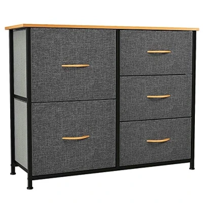 Abbildung von YITAHOME kommode mit Schubladen, Schrank 5 Schubladen aus Stoff, Aufbewahrungskommode Industrial Stil für Schlafzimmer, Wohnzimmer, Kinderzimmer, Flur, Dunkelgrau Aufbewahrungsschrank