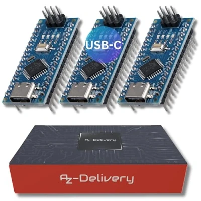 Abbildung von AZDelivery 3 x AZ Nano V3 Board mit USB C Anschluss Atmega328 CH340 fertig verlötete, verbesserte Version inklusive E Book!