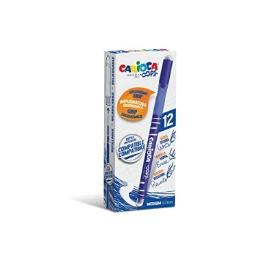 Abbildung von CARIOCA Oops Blue Pens Radierbarer Kugelschreiber, Wiederauffüllbares Stifte Set für Schule und Büro mit Radiergummi Ergonomischem Griff, Blaue Stifte, 12 Stück