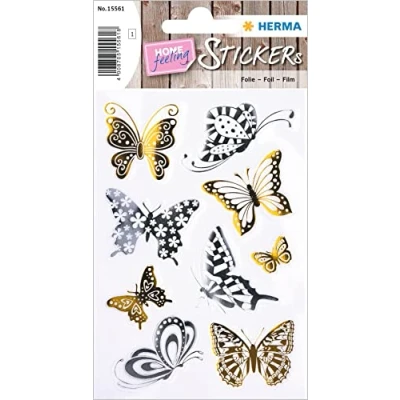 Abbildung von HERMA 15561 Aufkleber Schmetterlinge Gold Silber klein, 9 Stück, Tiere Sticker mit Schmetterling Butterfly Motiv, Kinder Etiketten für Fotoalbum Tagebuch Poesiealbum Scrapbooking Dekoration Briefe DIY