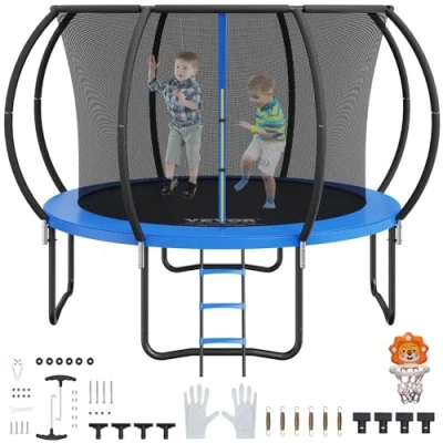 Abbildung von VEVOR Gartentrampolin Trampolin 86 cm Leiternhöhe, Indoor /Outdoor Kindtrampolin mit 150 kg Belastbarkeit, Trampoline 360 Sicherheitsnetz Stoßdämpfend, Outdoor für Kinder &amp; Erwachsene