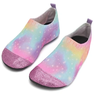 Abbildung von IceUnicorn Hausschuhe Kinder Atmungsaktive Pantoffeln Leicht Rutschfest Kleinkinder Hüttenschuhe Jungen Mädchen Slippers(Bunte Sterne,22/23EU)