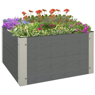 Abbildung von Outsunny Hochbeet Blumenkasten, Pflanzkasten mit offenem Boden (Gemüsebeet, 1 St., Kräuterhochbeet), für Garten, Balkon, Grau, 60 x 30 cm