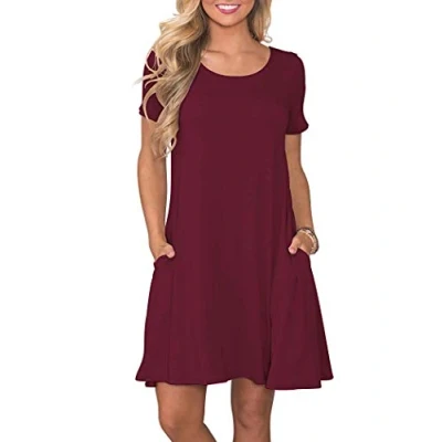 Abbildung von AUSELILY Damen Kleider Sommer Kurzarm Shirtkleider Kurz Sommerkleider Leicht Freizeitkleid mit Taschen