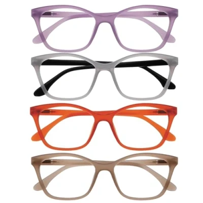 Abbildung von OPULIZE KAT Lesebrille 4er Pack Cat Eye Katzenaugen Fassung Lila, Grau, Orange, Taupe Herren &amp; Damen Federscharniere RRRR59 57GU +1.00
