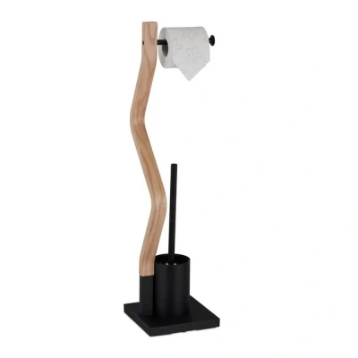 Abbildung von relaxdays Toilettenpapierhalter WC Garnitur Stahl &amp; Holzoptik
