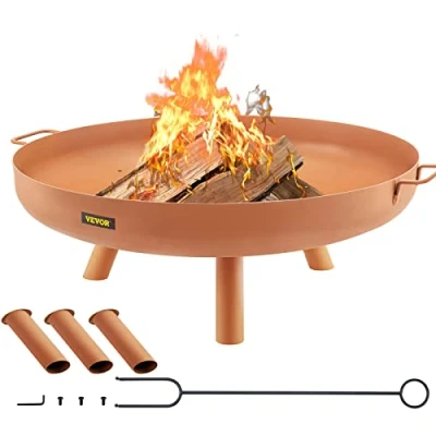 Abbildung von VEVOR Feuerschale 77 cm Durchmesser, 15 Tiefe Feuerkorb 28 Höhe Kohlenstoffstahl Feuerschale, Gartenfeuer Feuerstelle mit für Stützbeinen BBQ, Heizung, Terrasse, Lagerfeuer