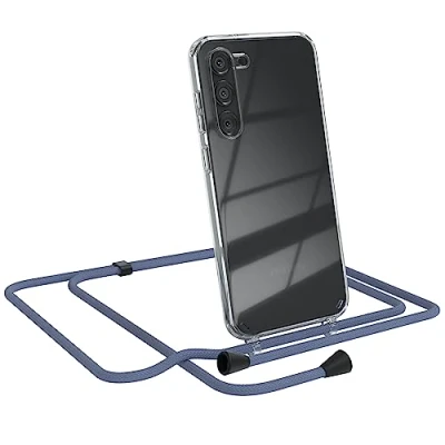 Abbildung von EAZY CASE Handykette kompatibel mit Samsung Galaxy S23 Plus Kette zum Umhängen für Hülle Band aus Silikon transparente Handyhülle als Fallschutz in Blau Clips Schwarz