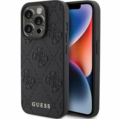 Abbildung von Guess GUHCP15LP4EPMK Hülle für iPhone 15 Pro 6.1&quot; Schwarz hardcase Leather 4G Stamped