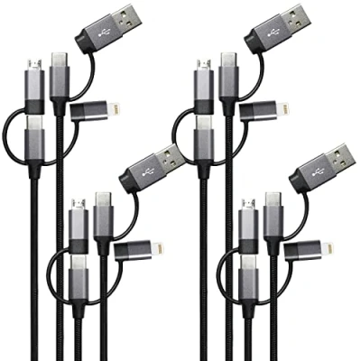 Abbildung von Callstel Multifunktionsladekabel: 4er 6in1 Schnelllade &amp; Datenkabel USB A/C zu C/MicroUSB, 1,8A, 2m (USB Hubs Ladekabel, Ladekabel aus Nylon, Handy Ladestation)