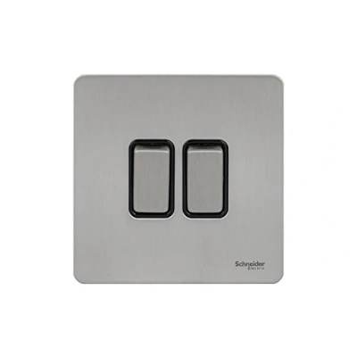 Abbildung von Schneider Electric Ultimate Doppelte 2 Wege Schalter Blende 16AX, schraublos, Edelstahl, Schwarz