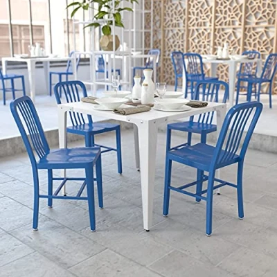 Abbildung von Flash Furniture Kommerzieller Stuhl für Innen und Außenbereich, aus Metall, 2 Stück, Blau