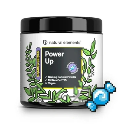 Abbildung von Power Up Icebonbon Gaming Booster, Energy Drink Pulver mit Koffein, NewCaff75, B Vitaminen, Vitamin C, L Tyrosin, Ginkgo und Grüntee Extrakt 40 Drinks vegan, hochdosiert, Stevia 320 g