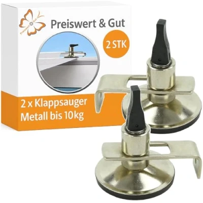 Abbildung von Preiswert &amp; Gut 2 Stück Klappsauger Metall 5,5cm Klemmhalter Busvorzelt Vorzelt Saugnapf Hebel