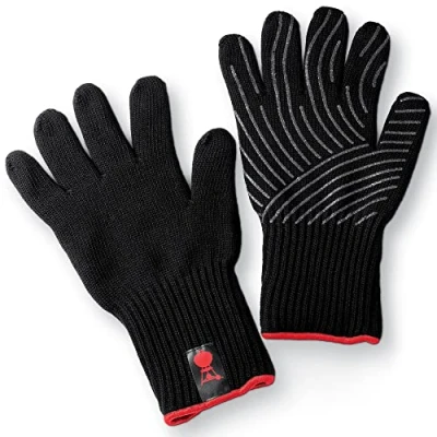 Abbildung von Weber Premium Grillhandschuhe Größe L/XL, 1 Paar, aus Kevlarmischgewebe, Schwarz und mit Silikonnoppen, Schutz vor sehr hohen Temperaturen (6670)