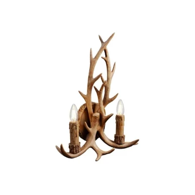 Abbildung von Lindby Wandleuchte Fibi, Stahl, braun, Geweih, 47 cm hoch